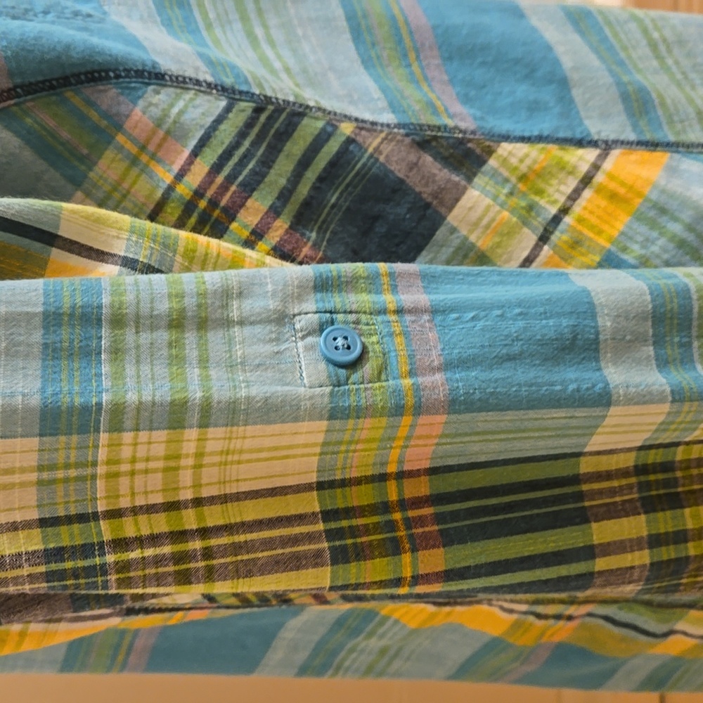 Columbia green and yellow plaid cotton button-down shirt Sz XL - Picture 3 of 10